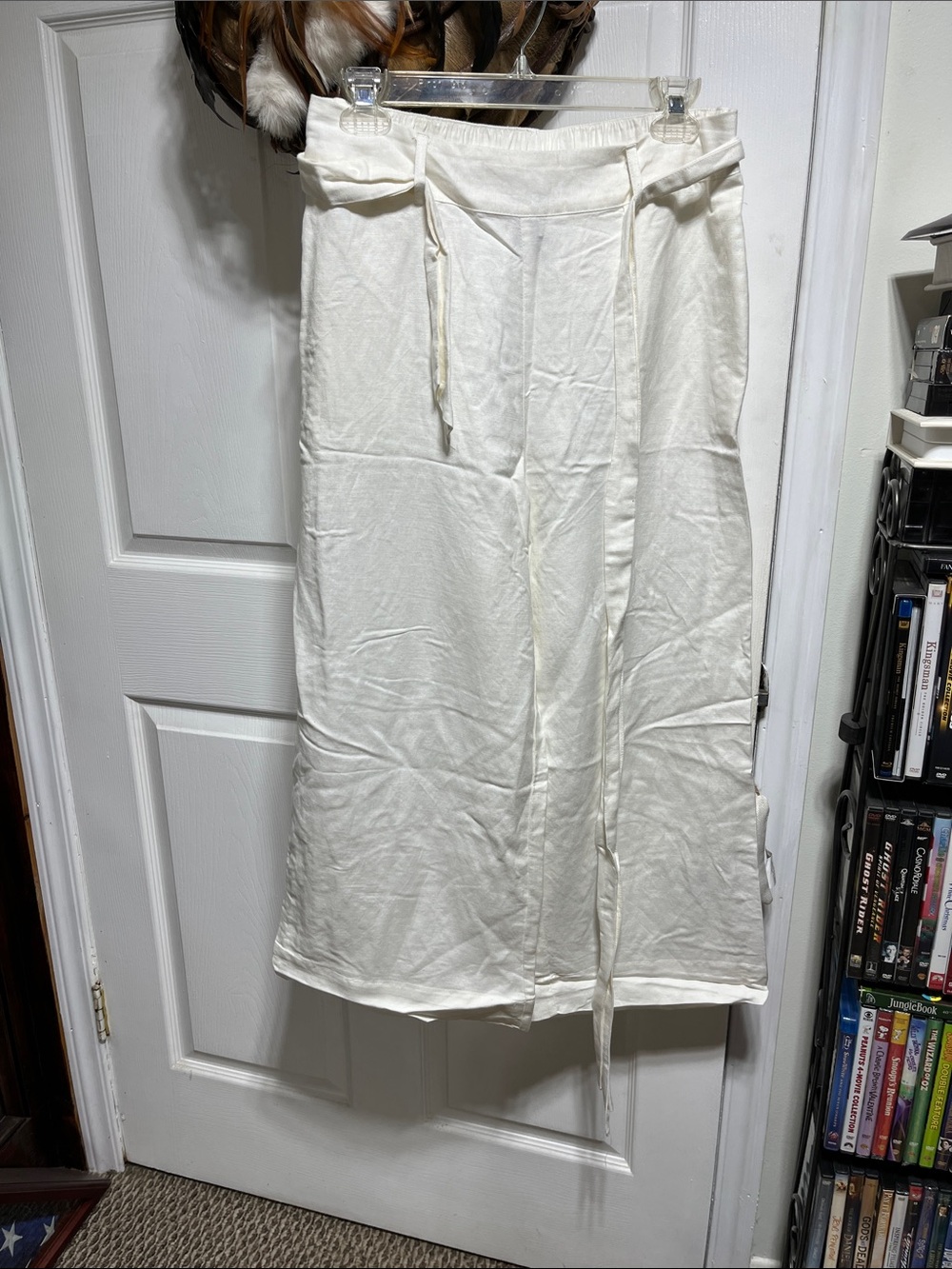 a new day Cream Tie-Waist Cropped linen Wide-Leg Pants
